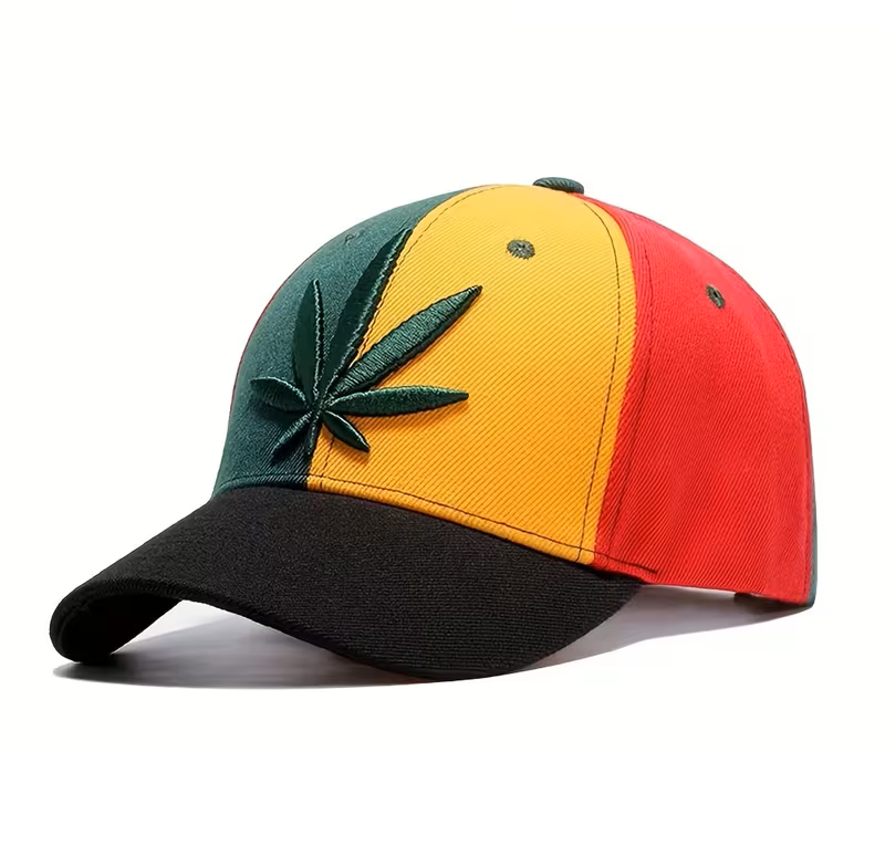 Rasta cannabis leaf snapback cap red yellow green