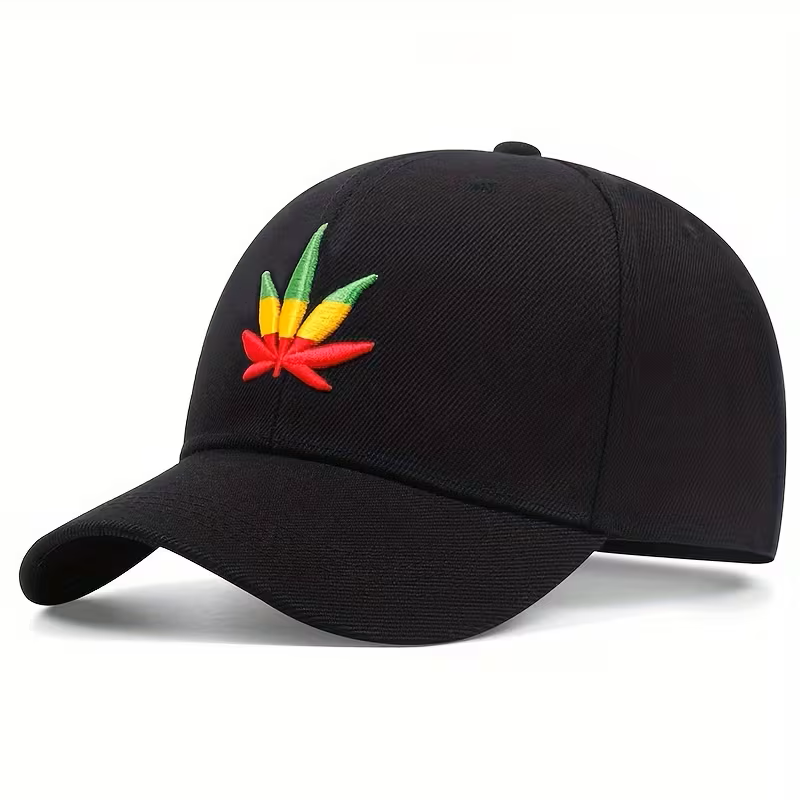 Black Rasta cannabis leaf baseball cap embroidered