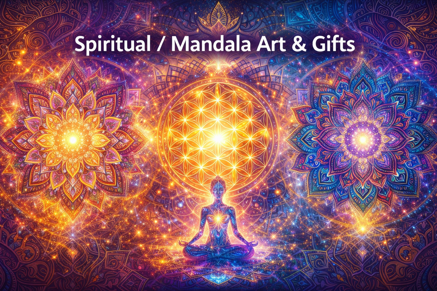 spiritual and mandala art banner with vibrant colourful mandalas sacred geometry glowing patterns and calming symmetrical abstract designs