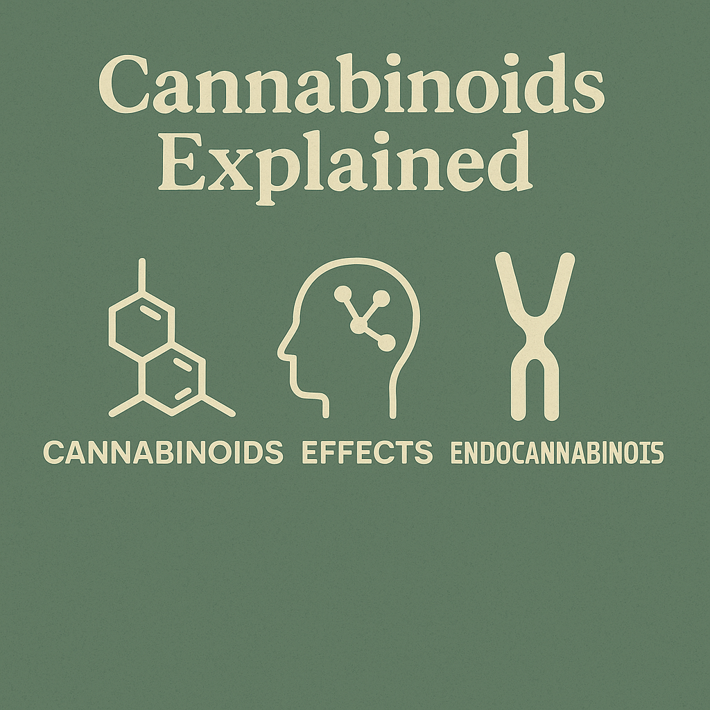 Cannabinoids explained infographic showing THC, CBD and endocannabinoids for educational reference and research context