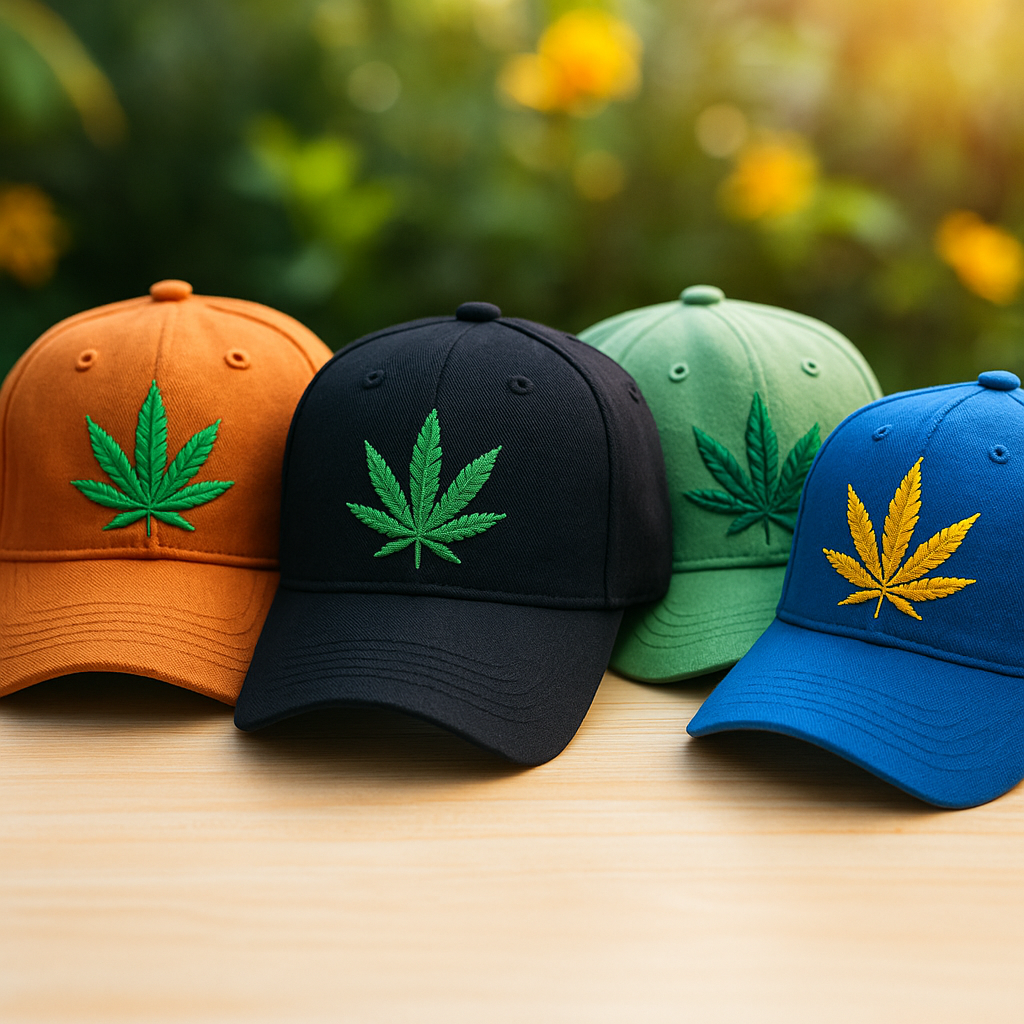 Leaf-inspired embroidered caps and hats for streetwear style, UK merchandise collection