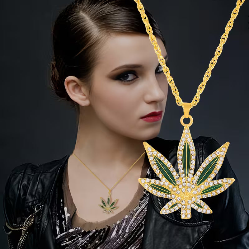 Crystal Cannabis Leaf Pendant Necklace