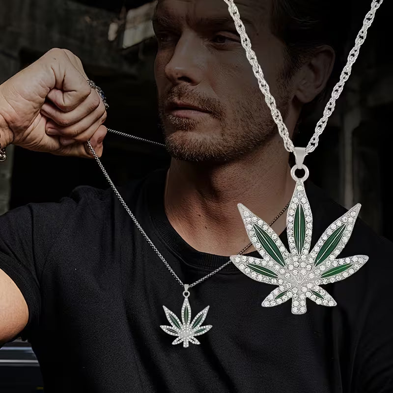 Crystal Cannabis Leaf Pendant Necklace