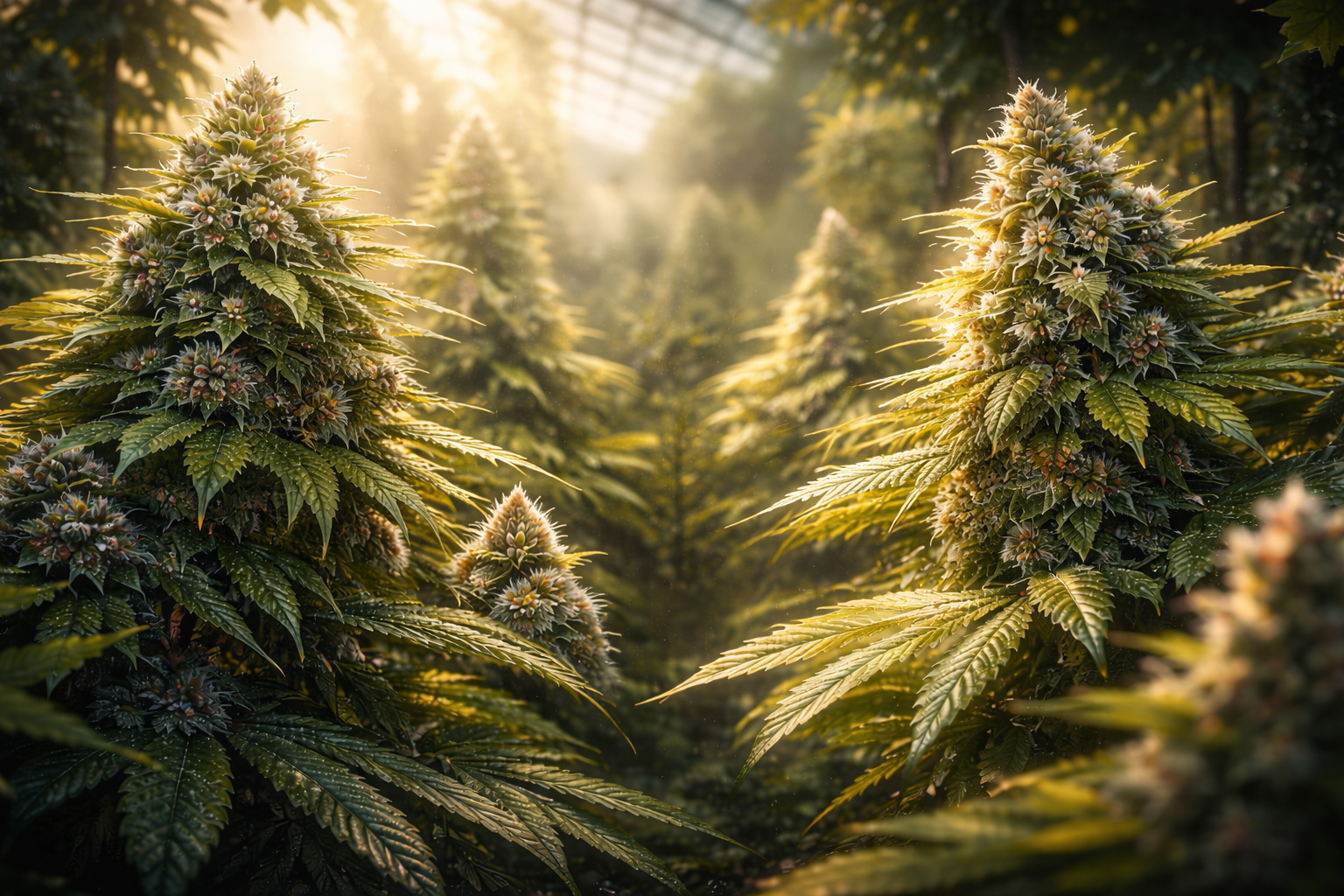 Super HD image banner on home page of Laughing Leaf Seeds website. Featuring realistic looking plants in a very large commercial green house.