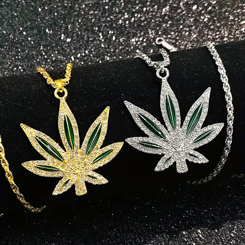 Crystal Cannabis Leaf Pendant Necklace