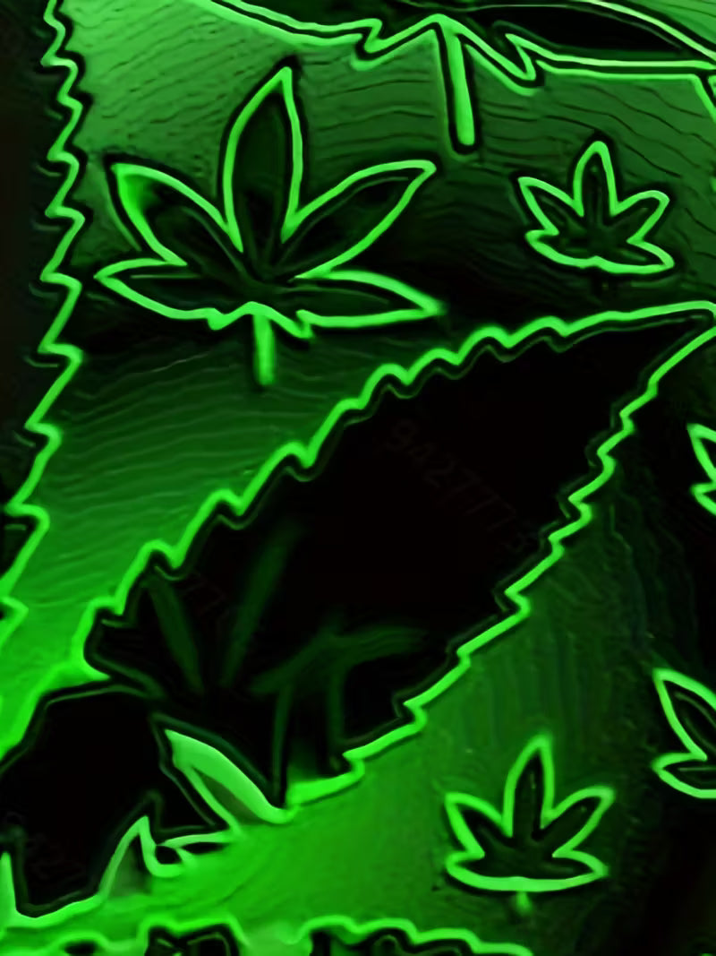 Neon green cannabis leaf glow hoodie with all-over luminous weed pattern streetwear 3