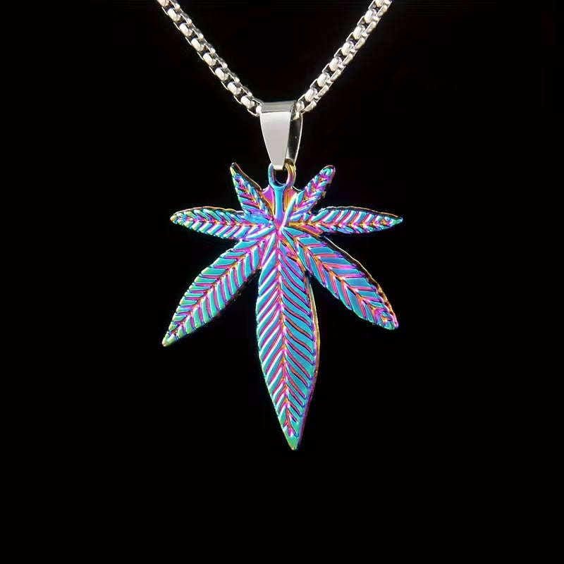 Colorful cannabis leaf pendant on a black background
