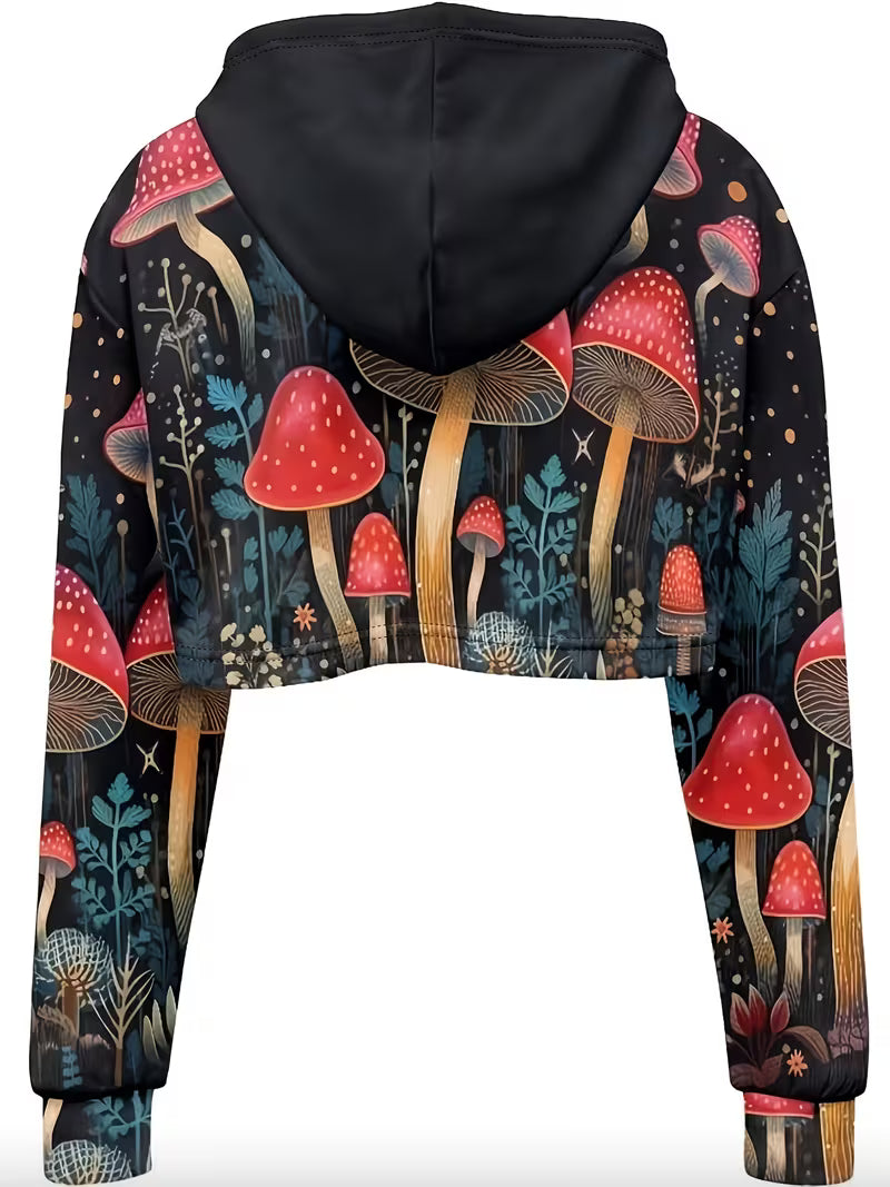 image 5 Psychedelic mushroom cropped hoodie with red toadstool forest festival design