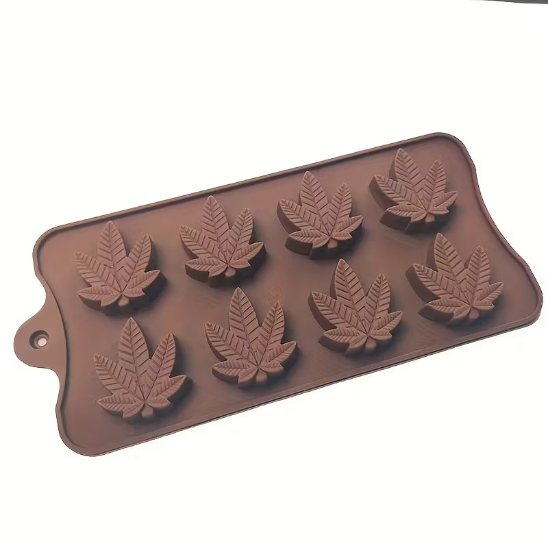 Cannabis leaf silicone baking and chocolate mould with multiple leaf-shaped cavities