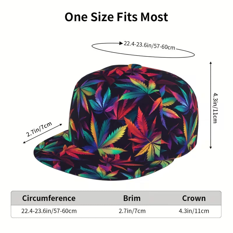 Rainbow cannabis leaf snapback cap with psychedelic weed pattern flat peak hat image 2