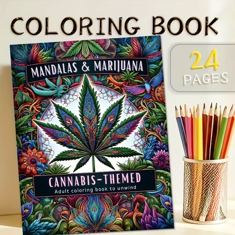 Mandala & Cannabis Leaf Adult Colouring Book (24 Illustrated Designs)