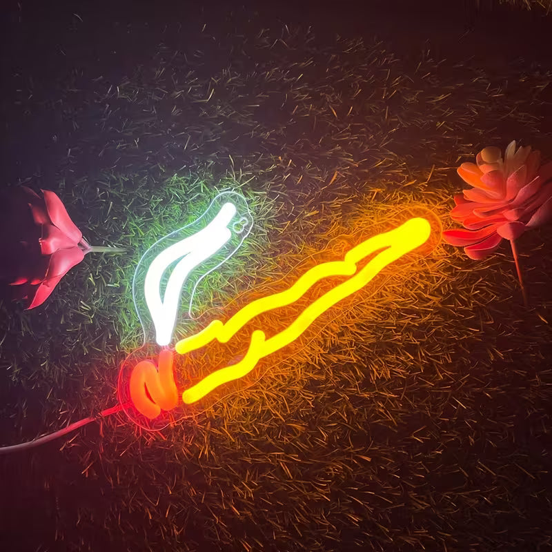 USB neon smoking icon wall sign with orange and white glow for indoor décor