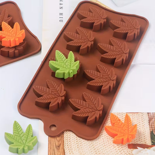 Cannabis leaf silicone baking and chocolate mould with multiple leaf-shaped cavities