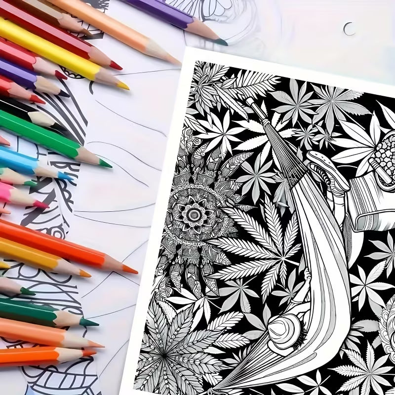 Mandala & Cannabis Leaf Adult Colouring Book (24 Illustrated Designs)