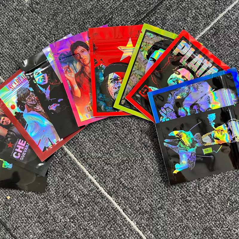 Gangster and mobster style mixed-design mylar zipper seed storage bags for cannabis seed collectors
