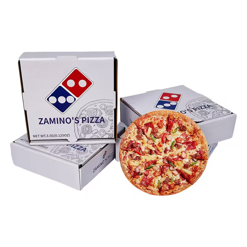 Domino's pizza with packaging on a white background