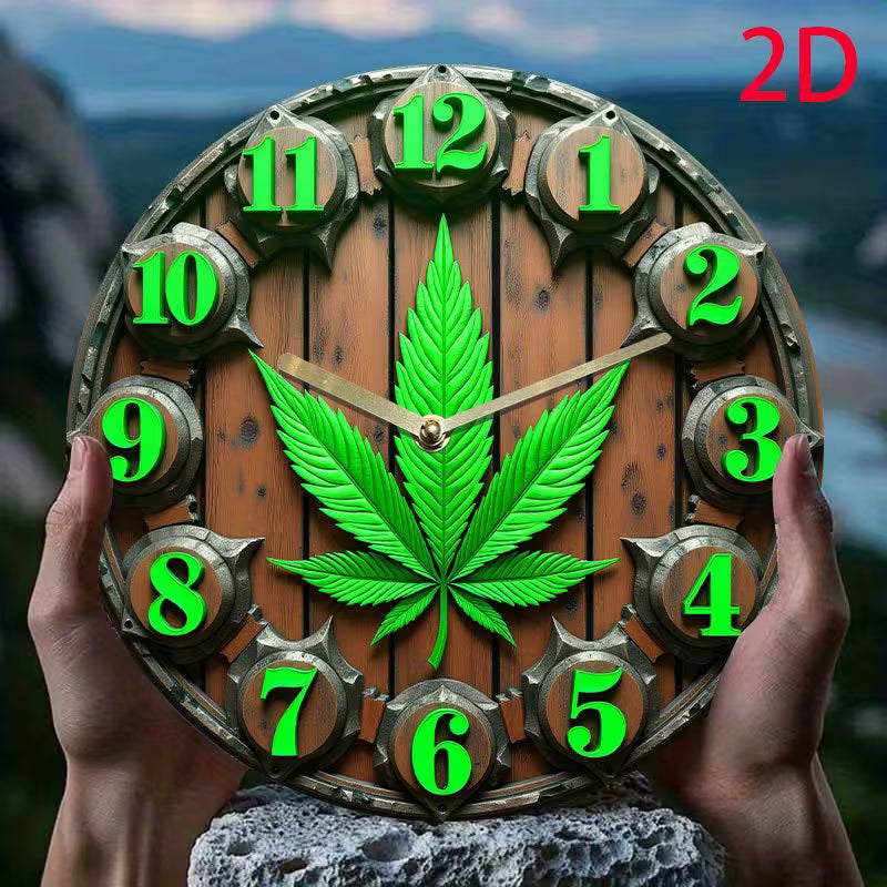 8-inch cannabis leaf design silent wall clock with flat 2D acrylic face