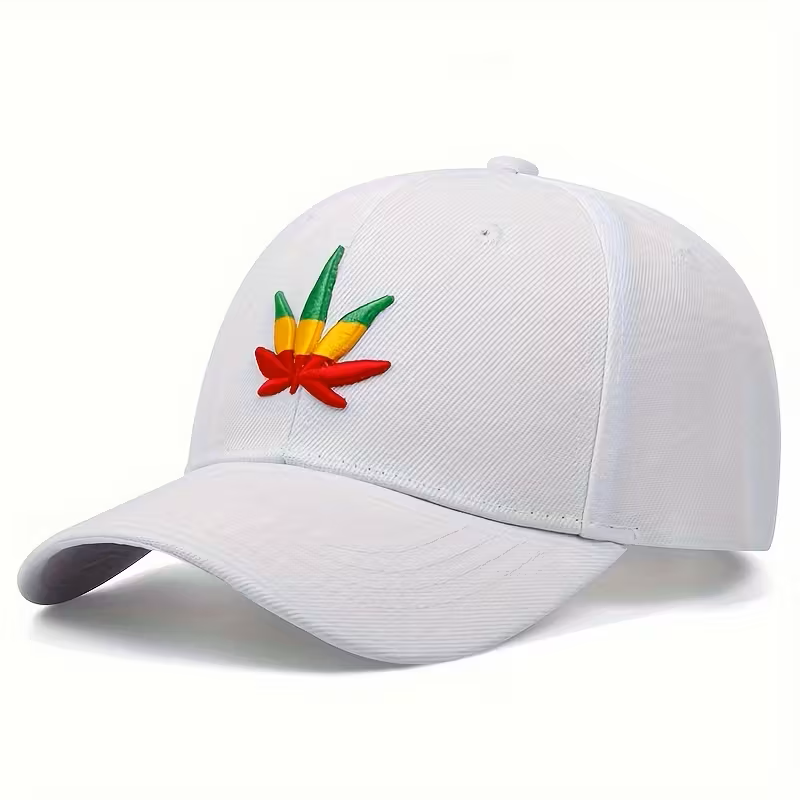 White Rasta cannabis leaf baseball cap embroidered