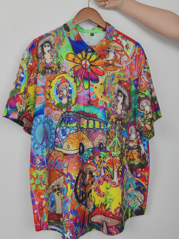 VIDEO Peace and love psychedelic festival shirt with hippie art and cannabis inspired design