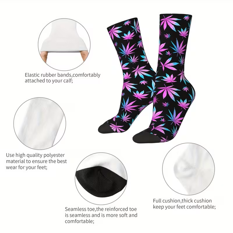 Pink and blue cannabis leaf socks 