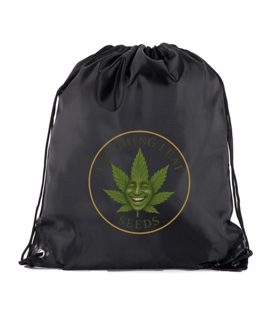 🎒 Laughing Leaf Black Drawstring Bag