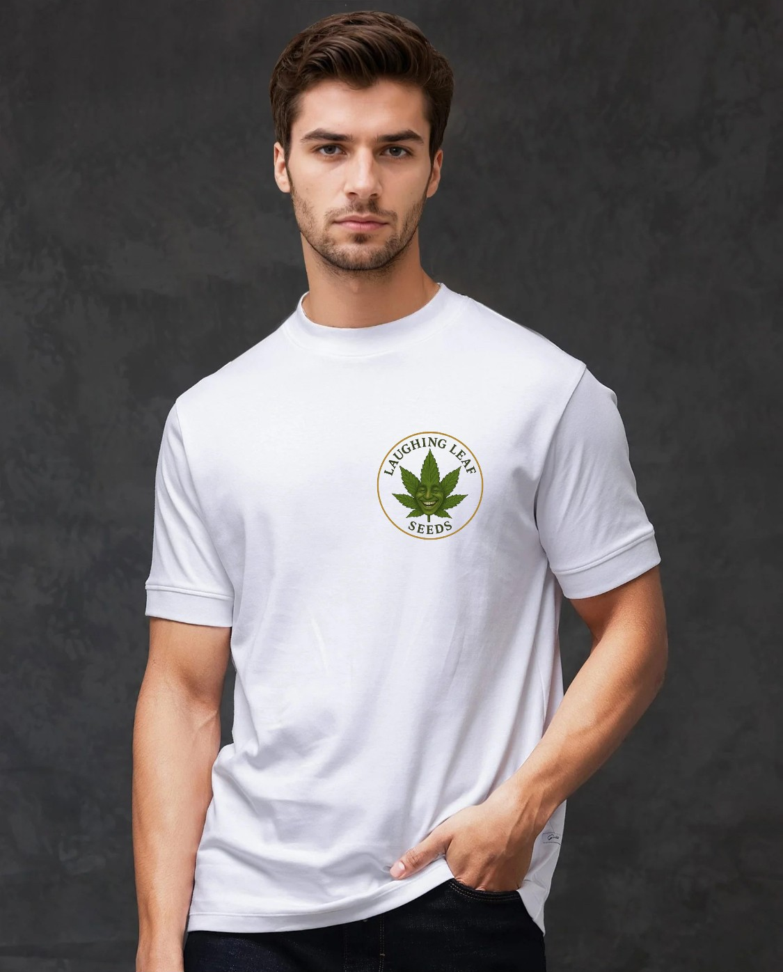 👕 Laughing Leaf White Cotton T-Shirt